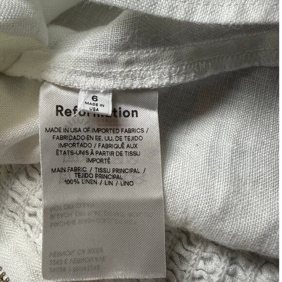 Reformation Aracini White Linen Puff Sleeve Smocked Zipper Back Top Size 6 - Picture 11 of 12